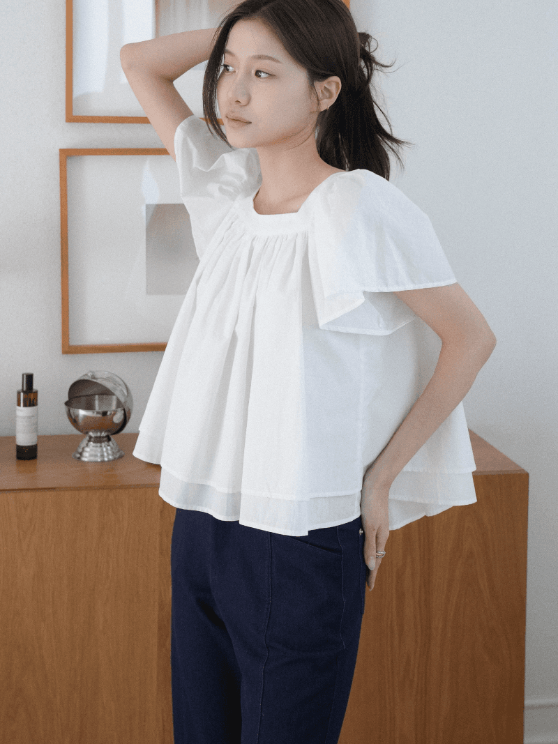 [NouArté] 멜린 레이어드 블라우스 (아이보리)