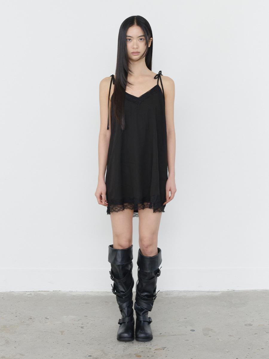 LACE STRING SLIP DRESS BLACK