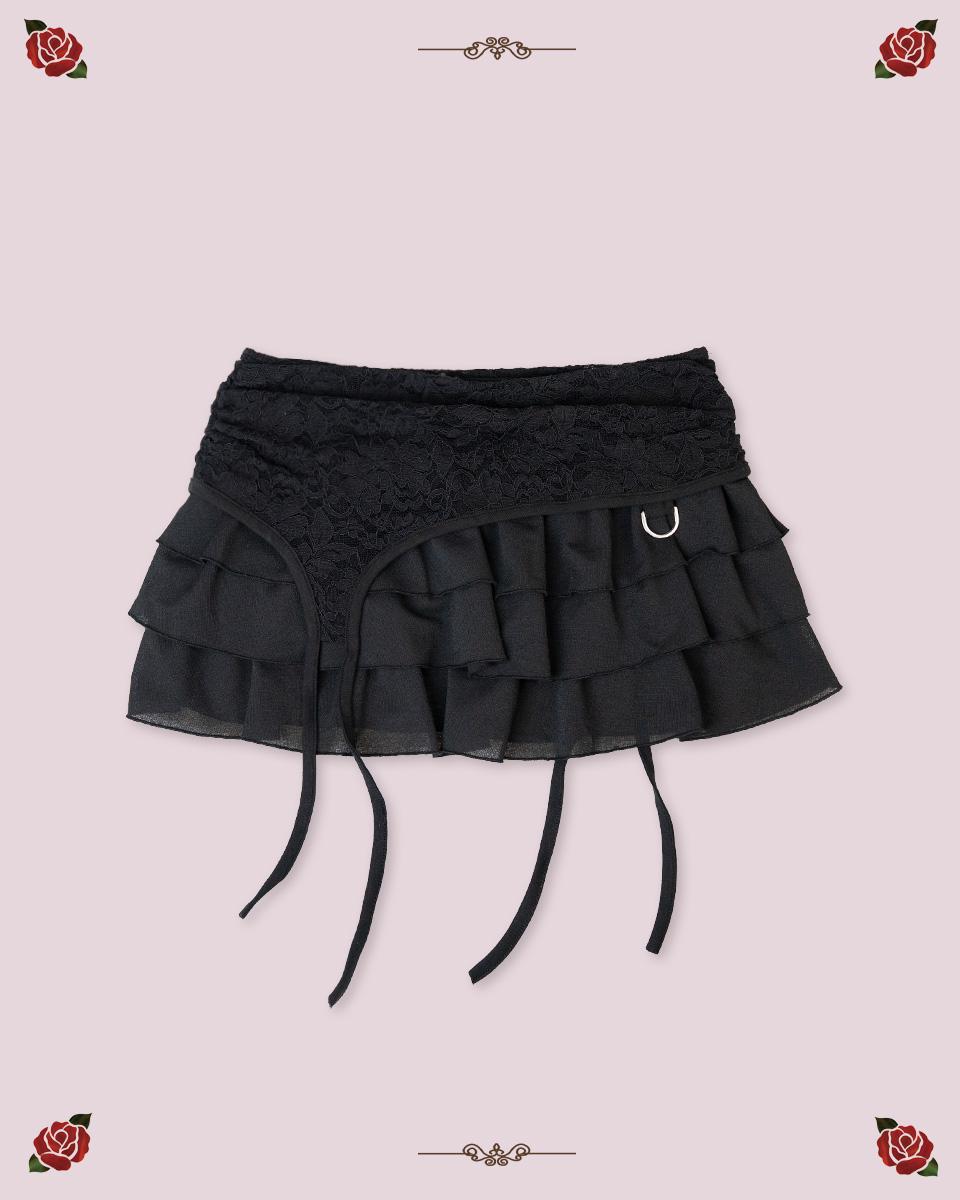 [4차] LACE GATER FRILL SKIRT [BLACK]