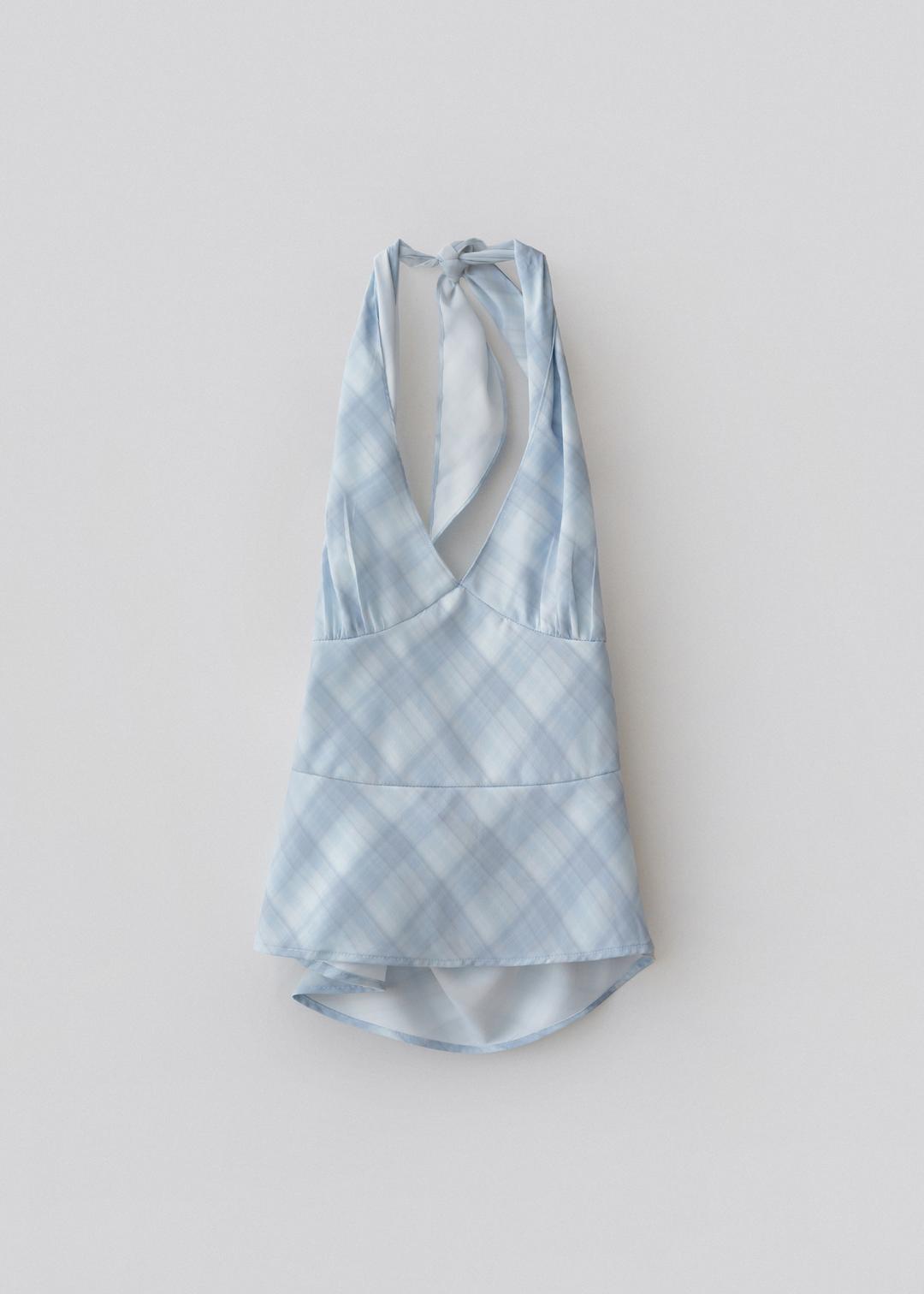 [6/25 순차발송] Page check halter sleeveless (blue)