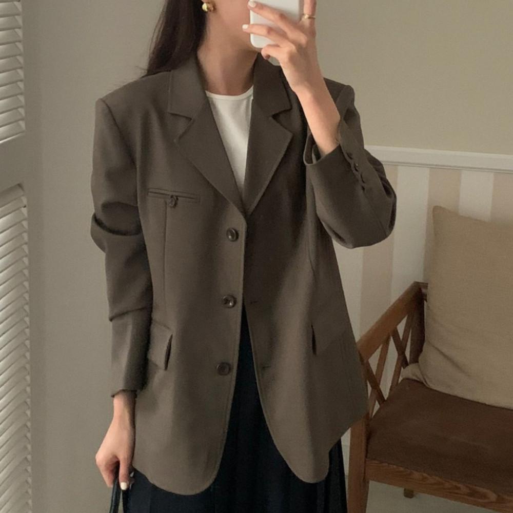 (베이지당일) 플러터 루즈핏 봄 가을 미니멀 자켓