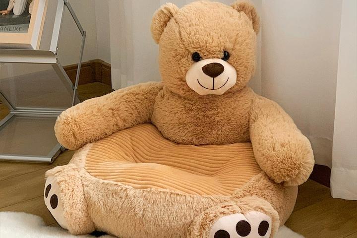 [해외] 곰돌이 인형 등받이 좌식의자 앉은뱅이 방석 1인용의자