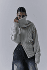 2-way Unbalance Off-shoulder Knit Zip-up [ Grey ]