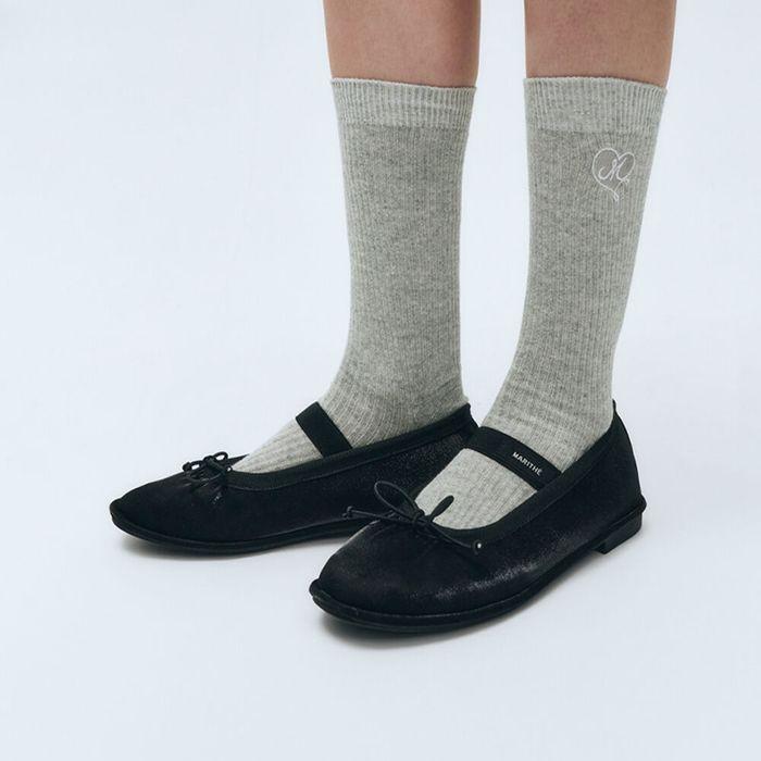 W BANDING RIBBON FLAT SHOES black