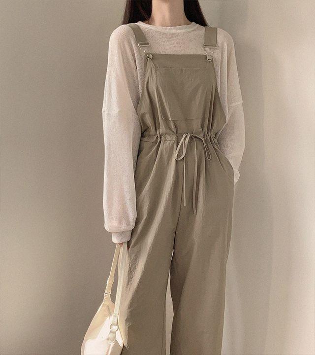 머스타드 나일론 카고 멜빵 나시 점프수트_룩앤무드