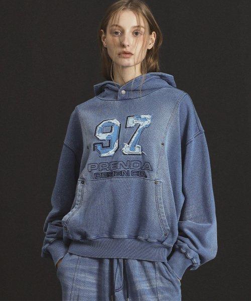INDIGO WASHED HOODIE MID BLUE
