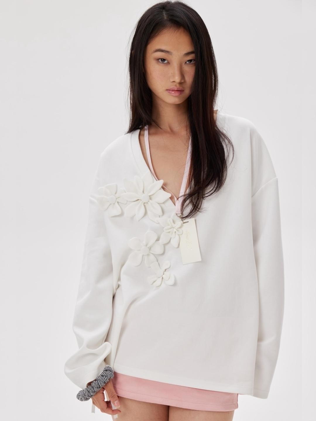 9266studio Niche Flower Deep V-Neck Top (2color)