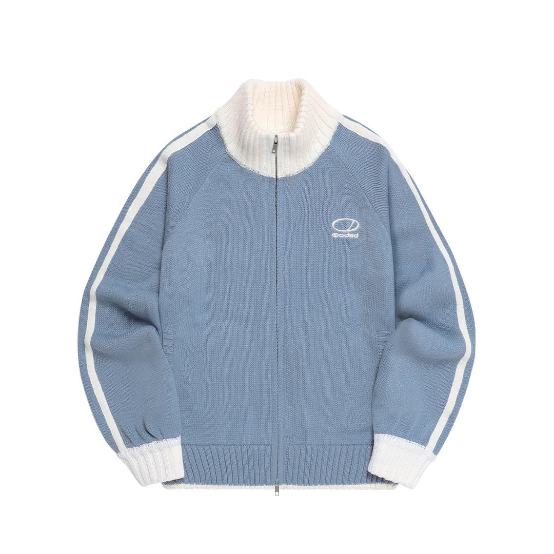 스포티 트랙 세미 크롭 니트 집업 - SKY BLUE