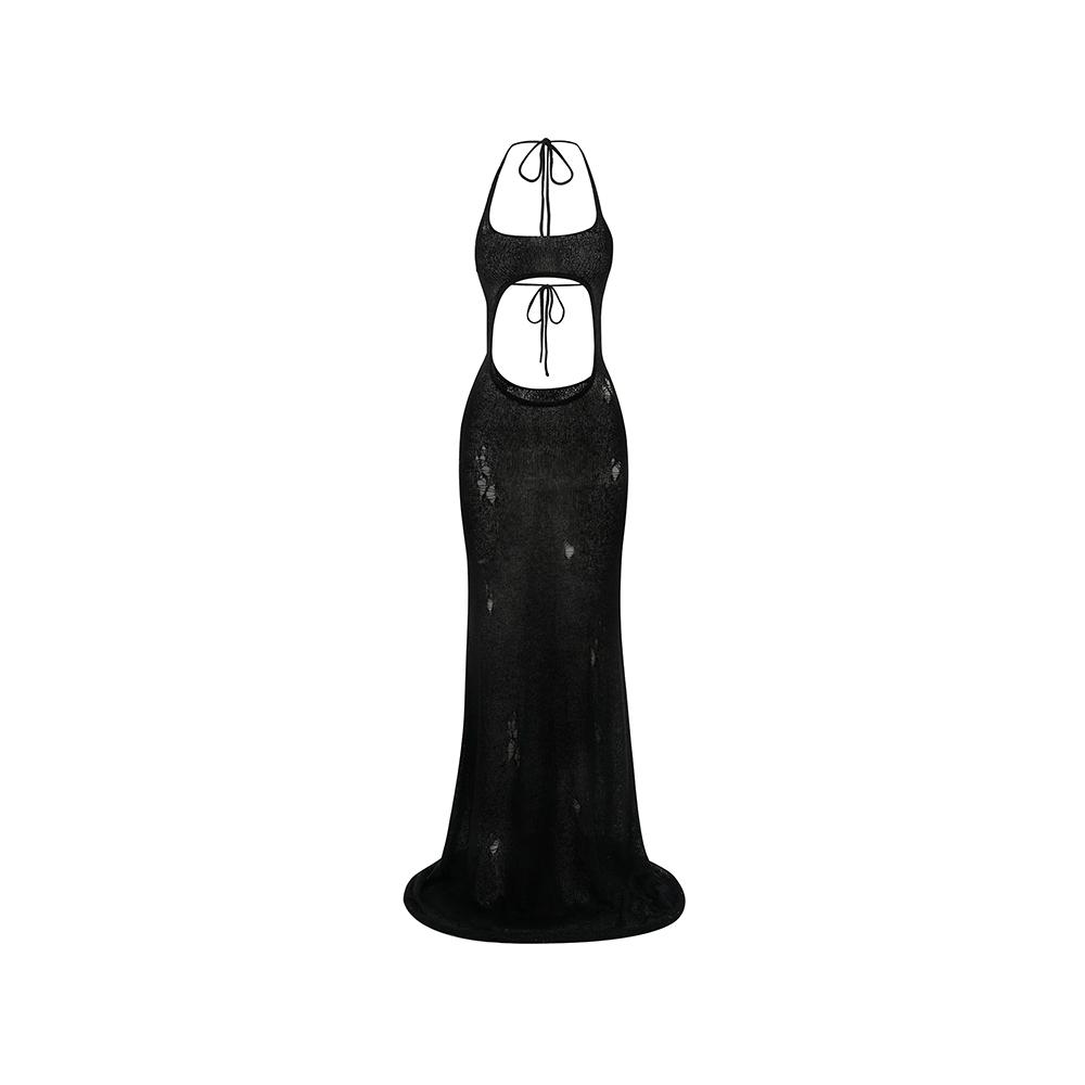 [PRIX. : 프릭스] CACTUAR DISTRESSED FLOOR LENGTH GOWN BLACK