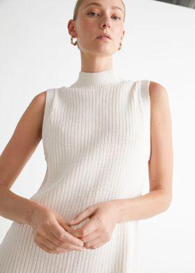 모크 넥 니트 미니 드레스