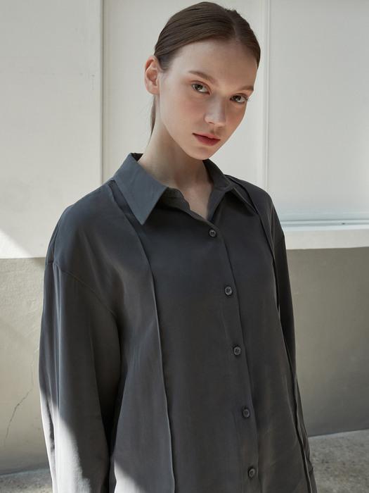 iuw1210 loosy tuck point blouse (charcoal)