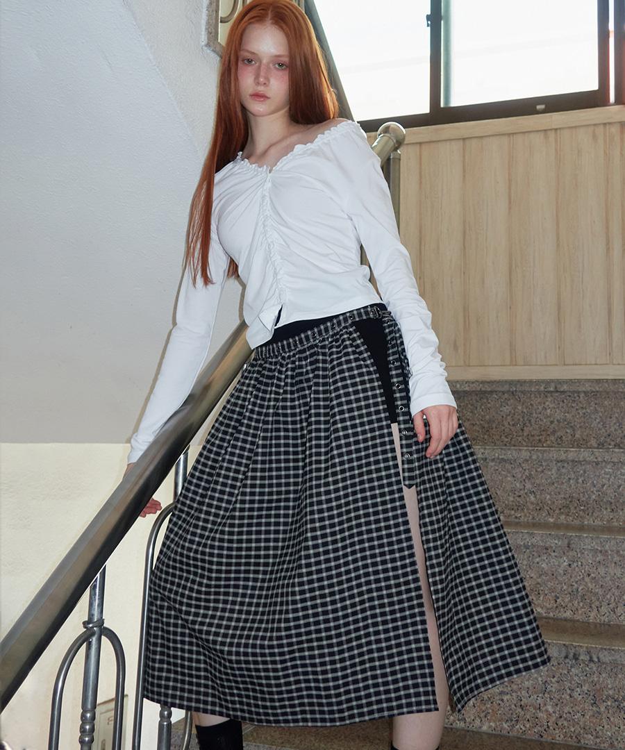 Eyelet Layered Skirt Black Check