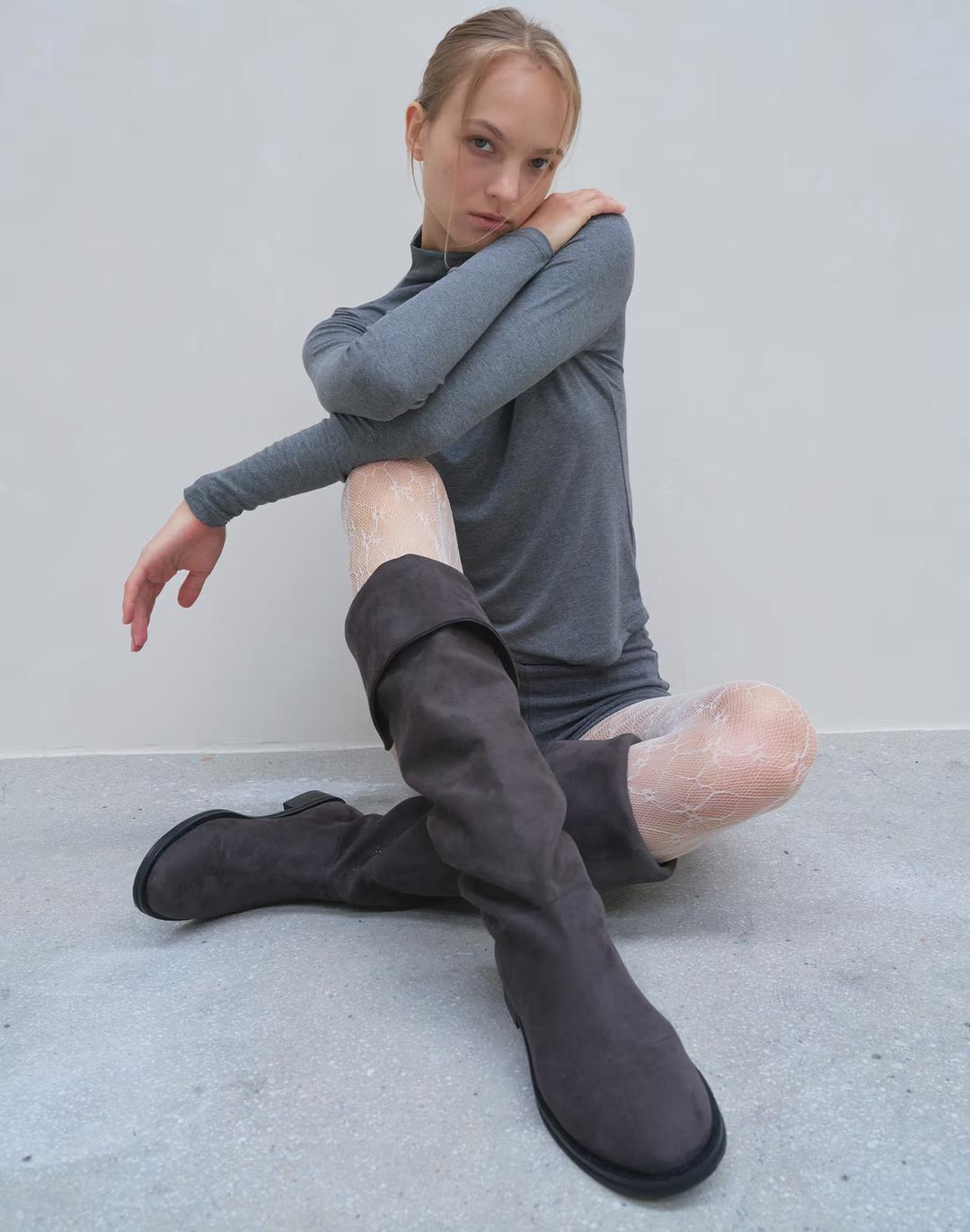 [LF몰선출시] 다크그레이 스웨이드패브릭 더블에이 롱부츠