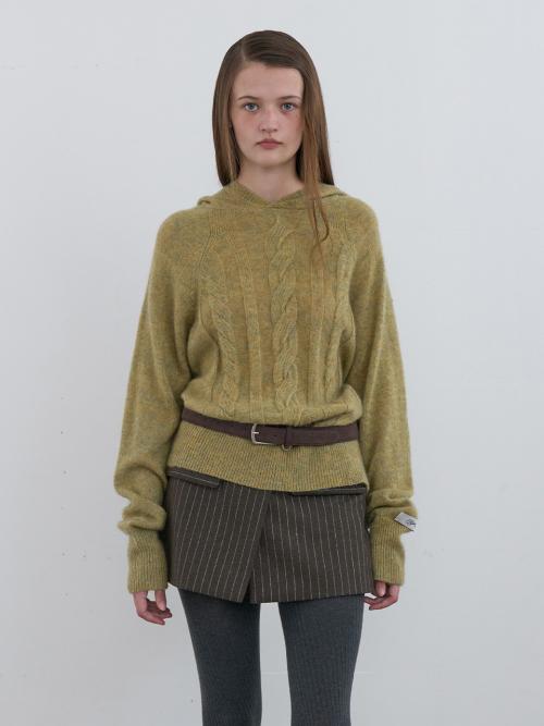 Cable Knit Hoodie Mustard Green