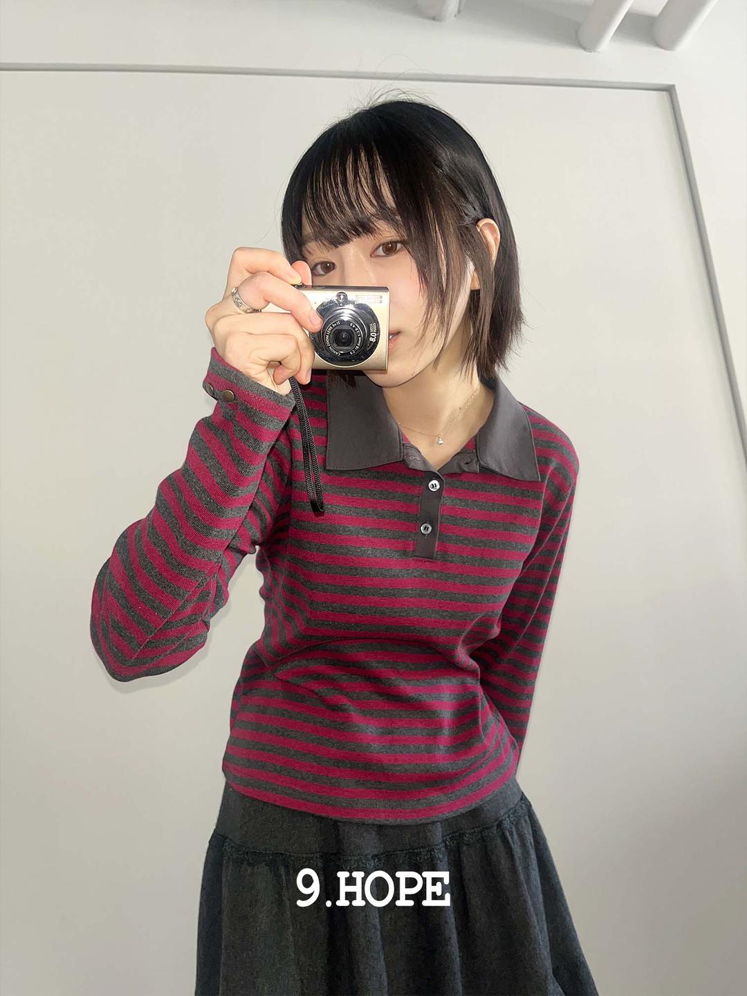 김아홉 [9.hope] 리벳 ST 카라 T (burgundy)