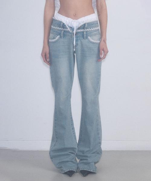 Double Waist Boots Cut Denim Vintage Ice