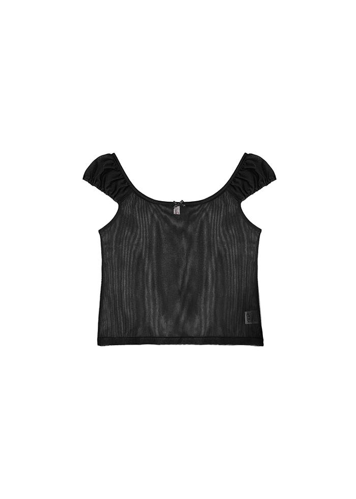 SEE-THROUGH MESH RIBBON TOP BLACK