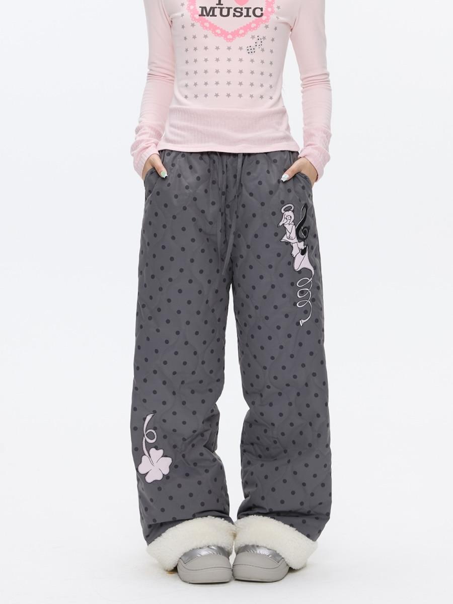 BETWEENAND Snowy Walk Polka Dot Quilting Pants