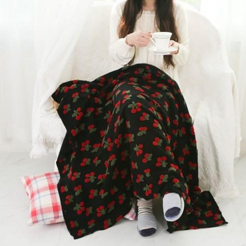 블랙 체리 울니트 소파 무릎담요 캠핑 블랭킷