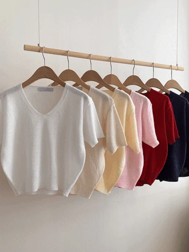 8컬러 여름 부클 브이넥 반팔 니트