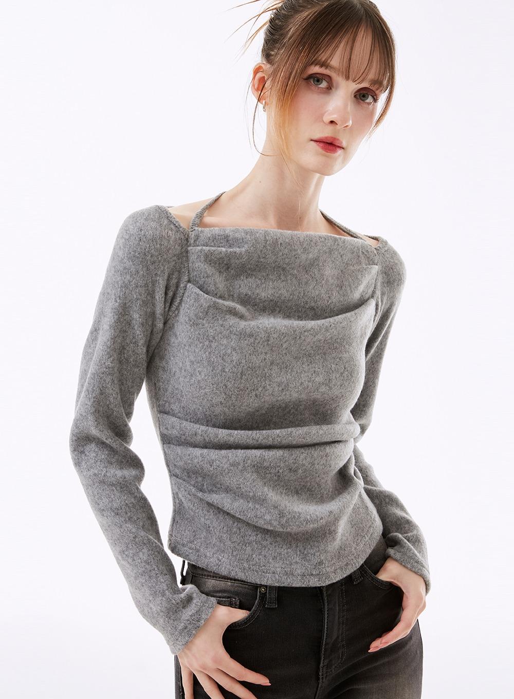 핸턴즈 기모 홀터넥 드레이프 긴팔티