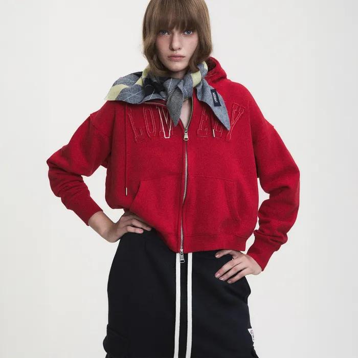 LONELY/LOVELY CROP HOODIE ZIP-UP RED