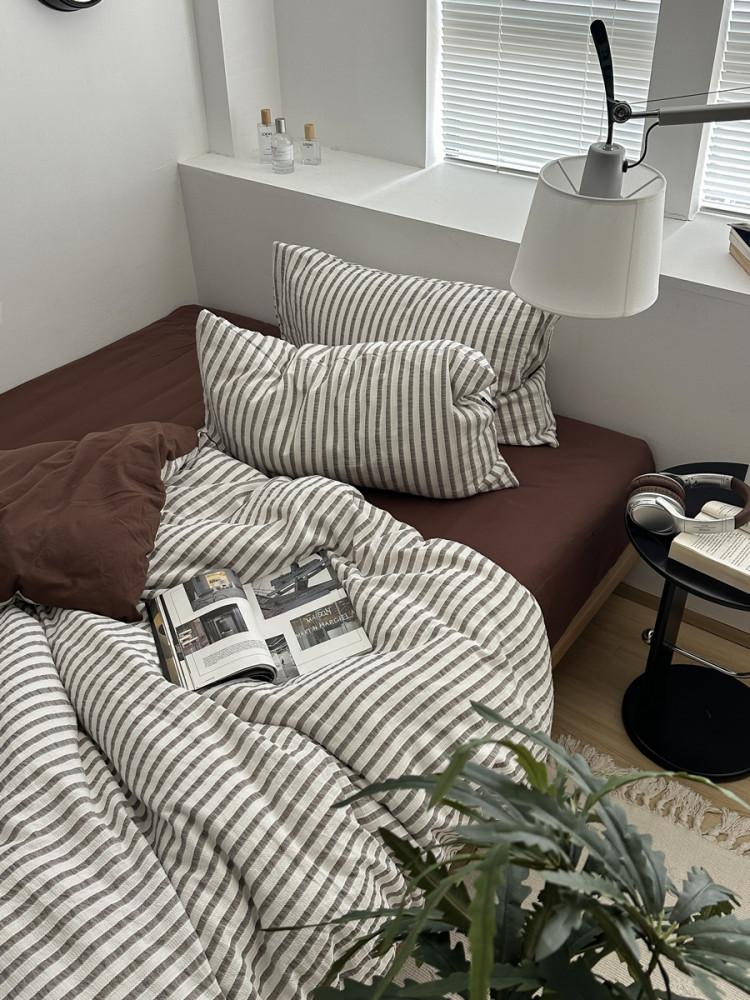 페르지아 심플 스트라이프 양면이불  브라운 이불 베개 모던 침실 인테리어 싱글 슈퍼싱글 퀸 킹