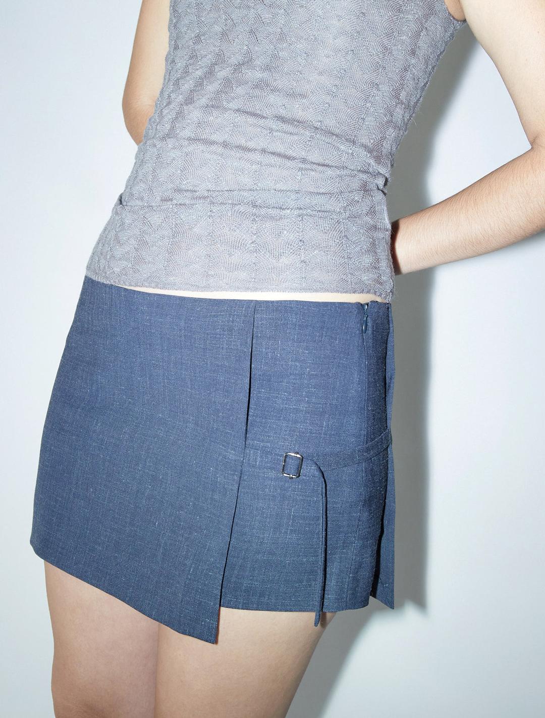 MINI ARCHIVE-Navy mid-rise shorts with overlapping fixed mini skirt