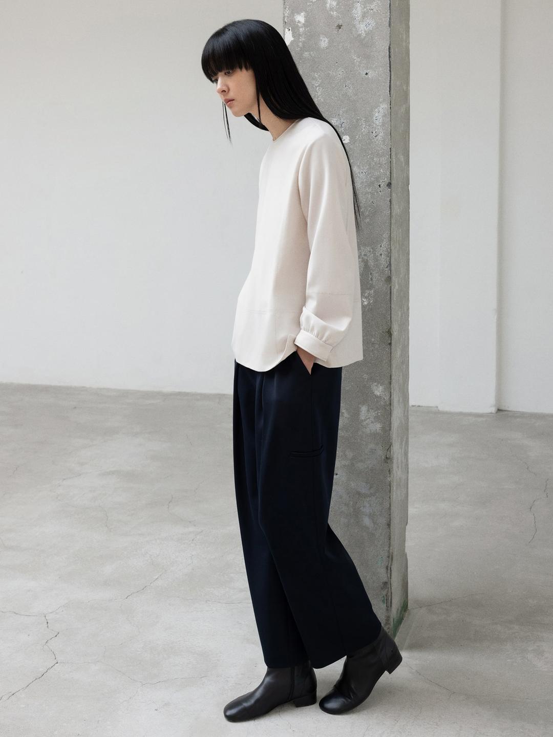 Fine-Wool Fagoting Blouse - Ivory