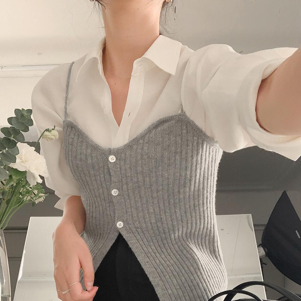 (자체제작) 다이앤 메리노울 골지 니트 뷔스티에 (멜란지 그레이)