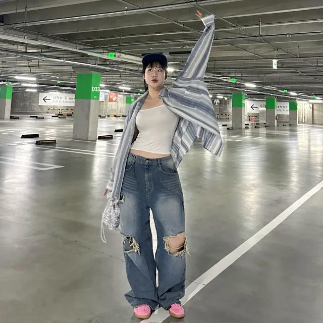 [S~3XL] *키큰녀추천* 빈티지 무파진 워싱 빅 와이드 롱 데님팬츠 / 키큰여자 키큰녀 통통녀 키큰여자바지 무파진 /