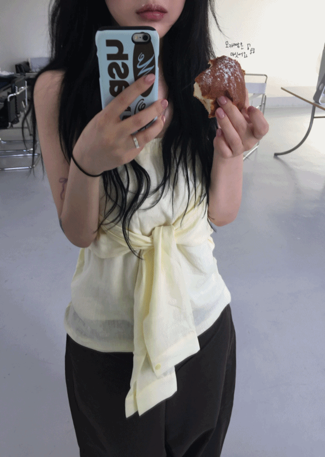 셔츠 타이 리본 밴딩 탑 나시 (2COLOR)