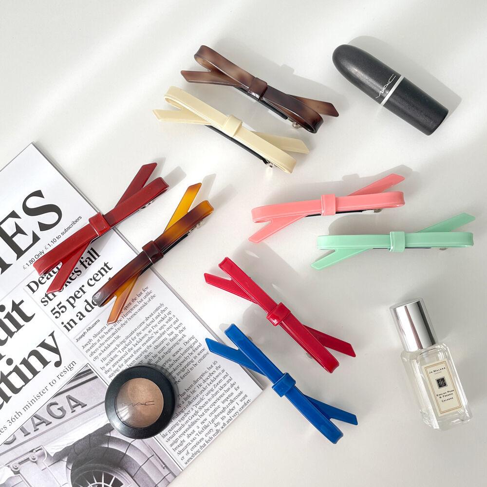 감성 무드 모던 리본 헤어핀 자동핀 똑딱핀 포인트핀 앞머리핀 8컬러