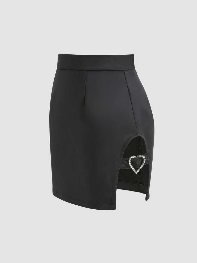 Heart Detail Slit Mini Skirt
