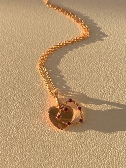 14k18k Signature Ruby Double heart Necklace
