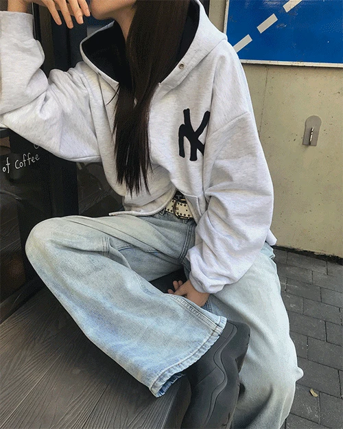 [unisex] NY 크롭 후드집업