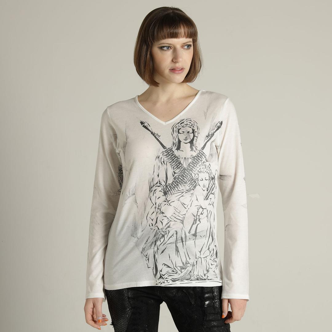 Virgin Mary Stencil V-neck TOPS