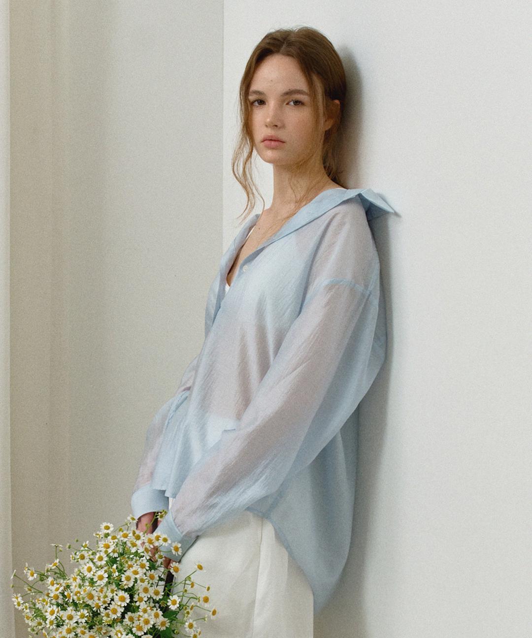 하네 [스크런치 SET] 텐셀 글로우 시어셔츠_Air Sky