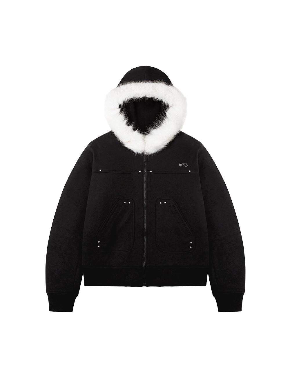 HOODED FUR JUMPER [BLACK]