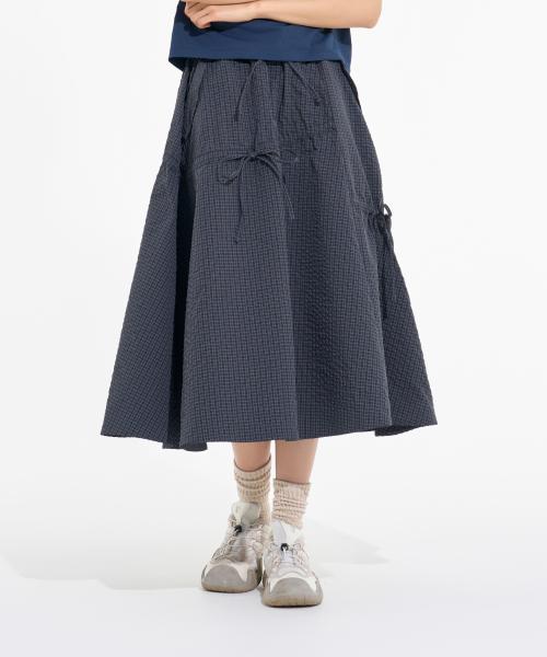 여성 리보니 풀스커트 네이비체크