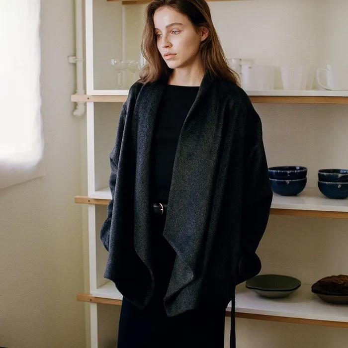 Draped Hue Coat Dark Melange