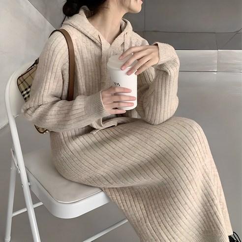 데일로엔 여성 긴팔 베이직 후드티 니트 원피스 - 원피스 | 쿠팡