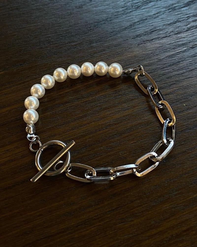 [Half Silver Bracelet] 925실버 체인 비즈 토글바 팔찌