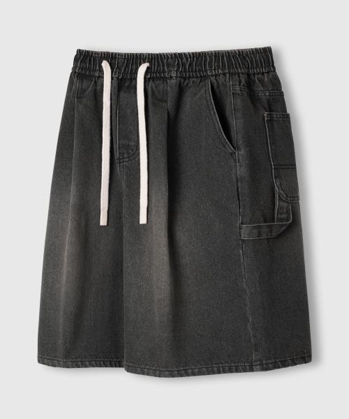 버뮤다 와이드 원턱 카펜터 워시드 데님 밴딩 쇼츠_3COLOR