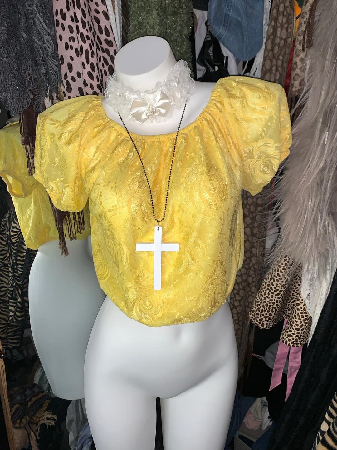 세실맥비 옐로우 퍼프 레이스 블라우스탑 | 후루츠패밀리