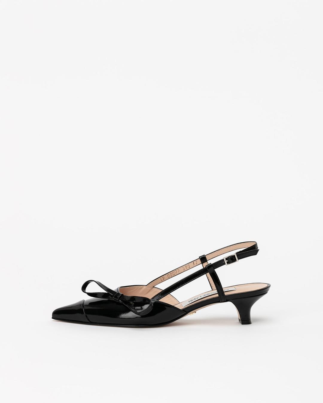 Cannoli Stiletto Slingback Pumps in Black Textured Patent
