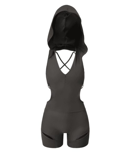 Thigh Slit Hoodie Monokini  / Charcoal