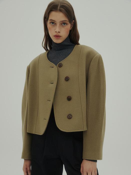 Round heavy wool short coat(light khaki)