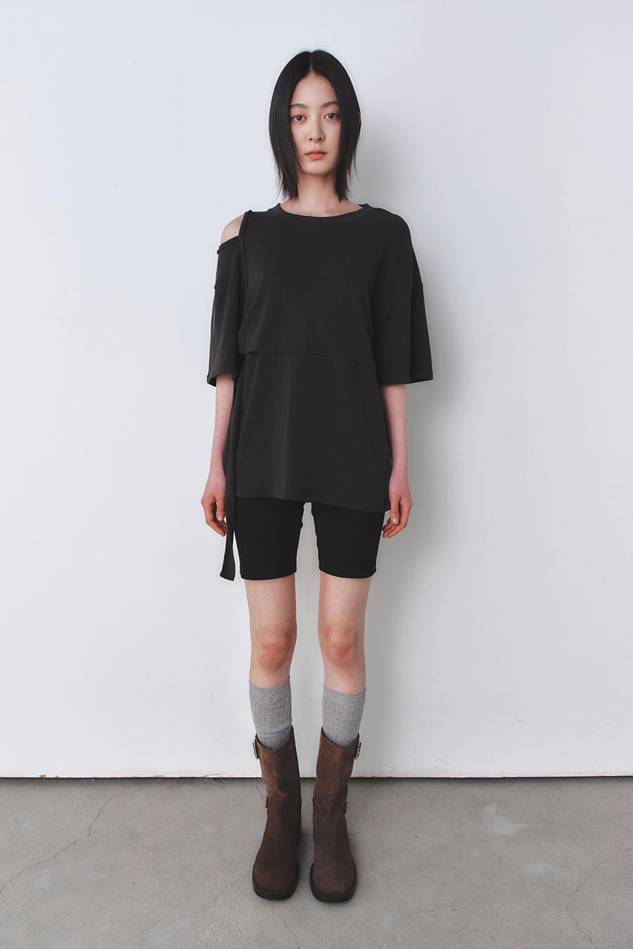 인사일런스우먼 노티드 레이어드 티셔츠 WASHED BLACK