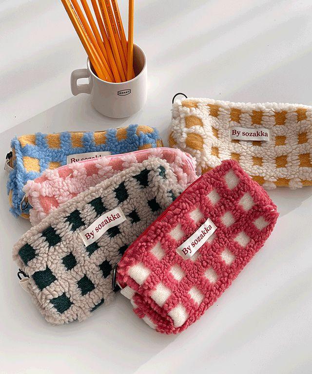 뽀글이 체크 메이크업 파우치 다용도 파우치 소품 파우